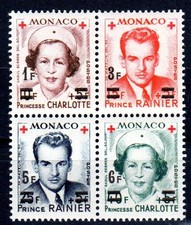 Timbre Monaco n°379A à 382A T-P de 1949 (Croix-Rouge) avec surcharge Neuf sans c