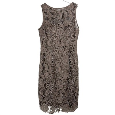 adrianna papell guipure lace dress Adrianna Papell Womens Taupe Floral Guipure Lace Sleeveless Sheath Dress  WOMEN 4