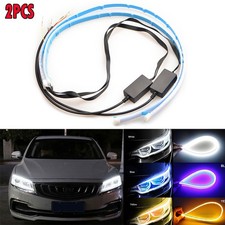 2PCS Flexible LED Headlight Bar Daytime Ride Strip Running White Yellow Driving