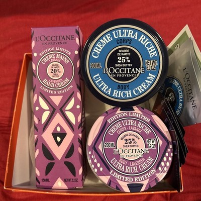 Loccitane Limited 3pc Set 25% Shea Lavender Body Hand Rich Cream Hydrating Relax