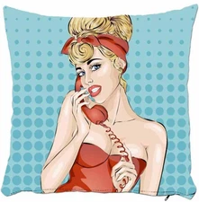 Pop Art Girl Pillow Cover, Modern Decorative Cushion, Pop Art Teen Bedroom Decor