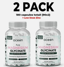 Organics Ocean Pure Magnesium Glycinate with Zinc, 2 PACK, 90 Capsules, Chelated