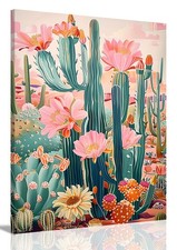 Framed Mexican Canvas Wall Art Cactus Desert Plant Poster Prints Vintage Gree...
