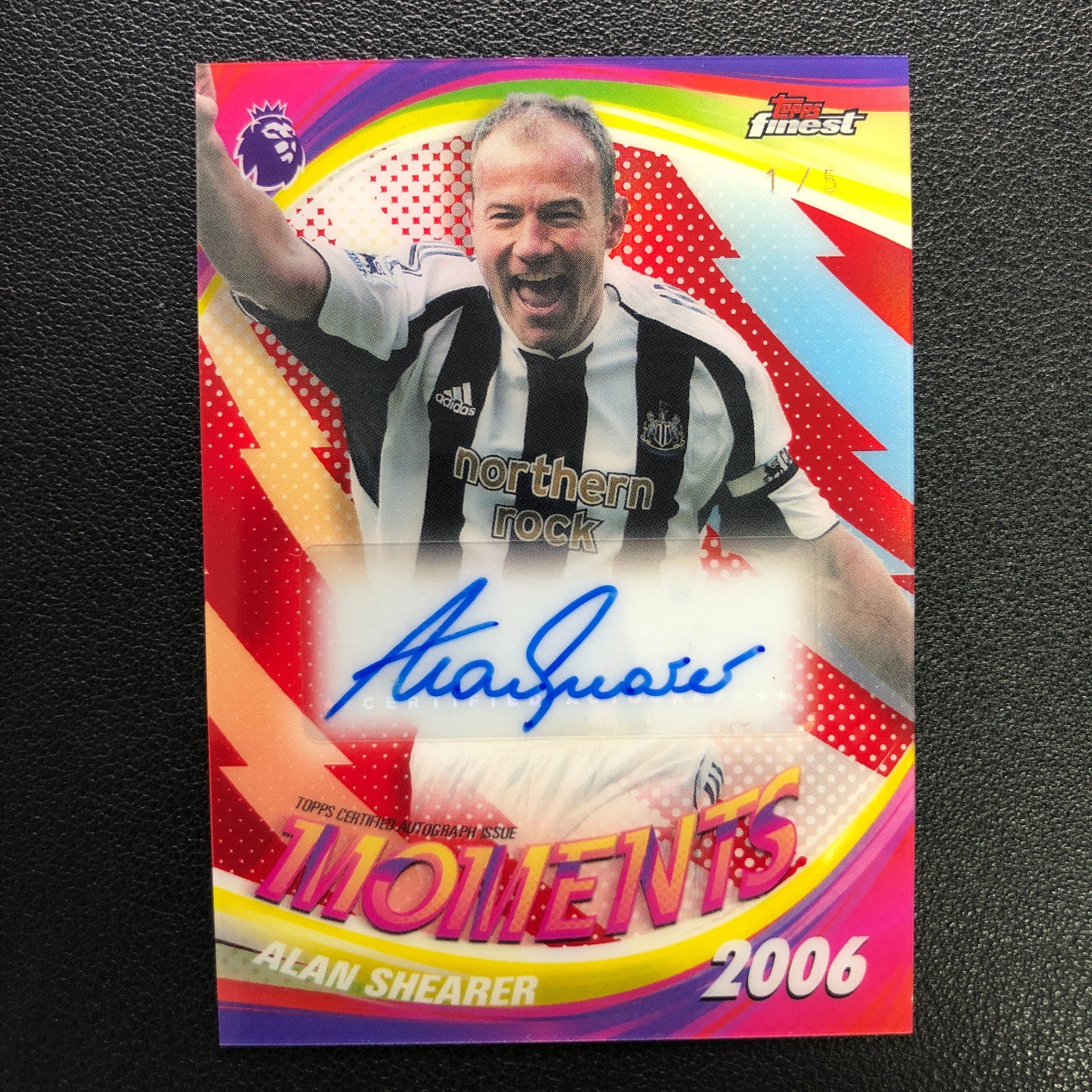 2025-26 Topps Finest Premier League Moments Auto Alan Shearer Red Refractor 1/5