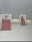 Vtg Barbie 1983 Furniture White Wicker Sofa Chair Cushions Pillow Coffee Tables