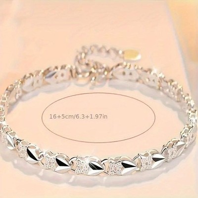 925 Sterling Silver Delicate Heart-shaped Four-leaf Clover Bracelet for Women, F