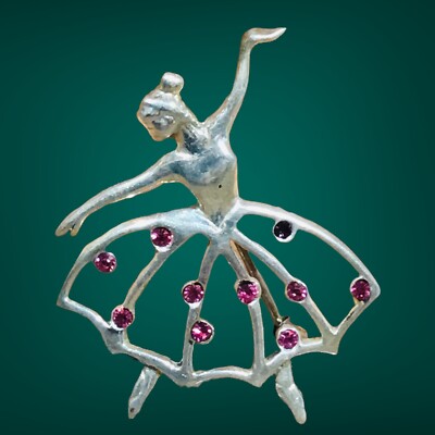 Vintage Ballerina Sterling Silver Brooch Pin Figural Realist Details
