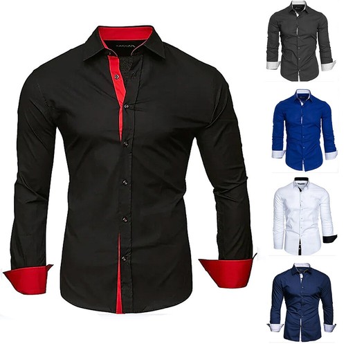 Slim-fit Long Sleeve Shirt Contrast Color Shoulder Strap Business Leisure Trend For Men High Sense