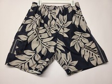 Hawaiian Performance Surfware Men's Long Board Shorts Sz XL Black Foliage Print