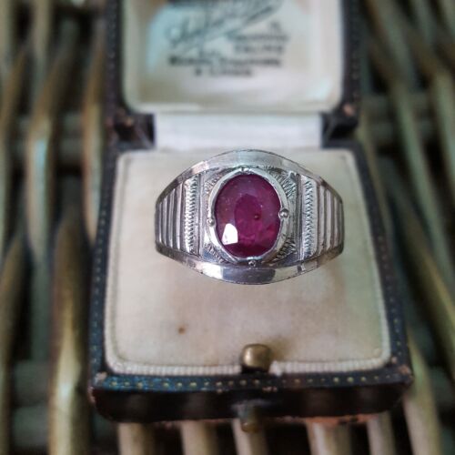 Vintage 925 Sterling Silver Men's Ring, Natural Ruby Signet Ring, Size R US 8.5 - Picture 6 of 8
