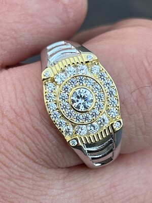 Mens Real 925 Silver Gold Plated Iced CZ Solitaire Pinky Solitaire Pinky Ring