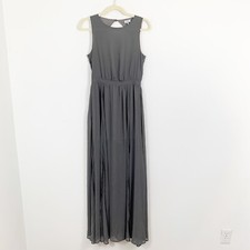 NEW Tobi Maxi Prom Dress Size Small Gray Double Front Slit Open Back Formal