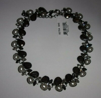 ONE VIVI GENUINE CRYSTAL NECKLACE MRP $45 NEW #82704 SILVER & BLACK - WEDDING!