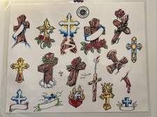 Adam Kaplan Paul Mafury 01 Tattoo Flash Wall Art Sheet Heart Religious Cross