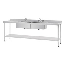Vogue Stainless Steel Double Sink with Double Drainer 2400mm - U910