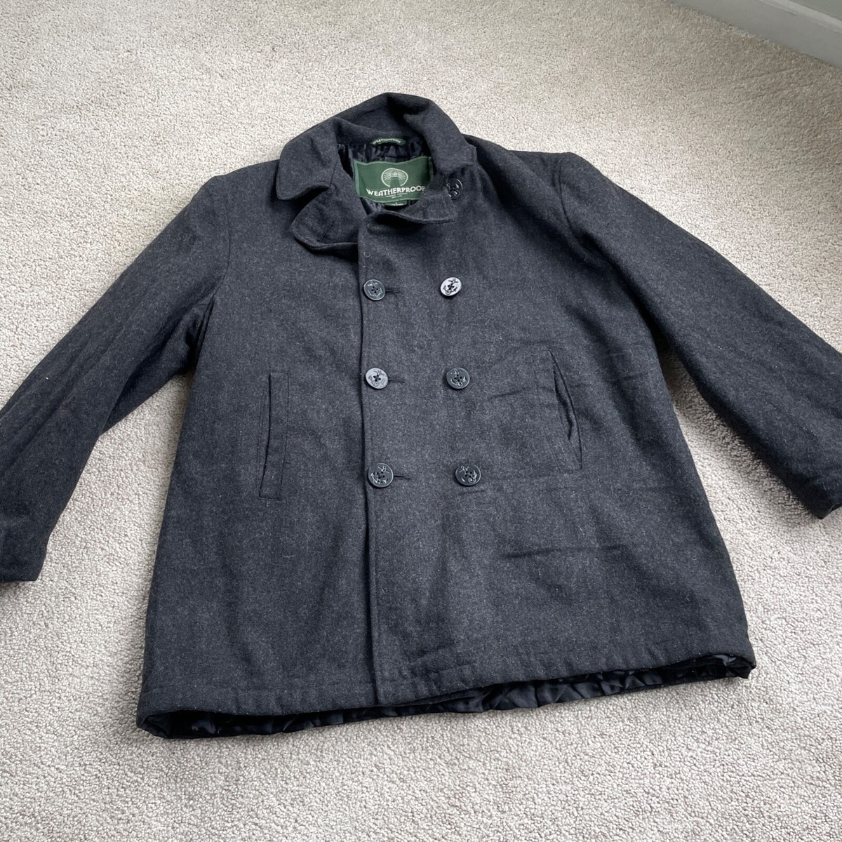 Weatherproof Coat Mens Large Gray Double Breasted Anchor Buttons  display picture 1