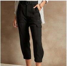 NEW BANANA REPUBLIC Size 0 Black Cotton Twill CARGO UTILITY TAPERED PANTS BELTED