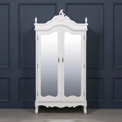 LA MAISON CHIC French Style Chateau Style Chic White Mirrored Double Armoire Wardrobe