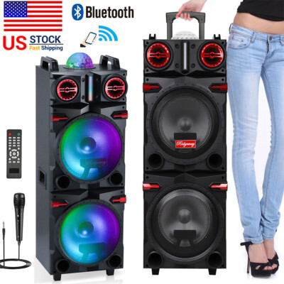 9000W Dual 10'' Subwoofer Bluetooth Speaker Rechargable w/LED DJ FM Party Karaok