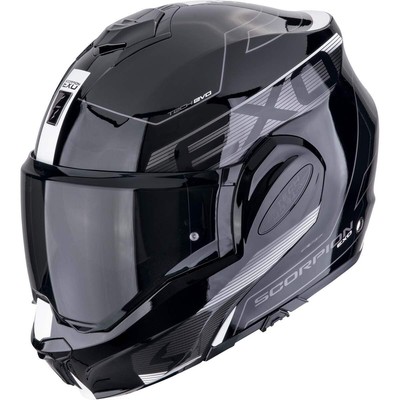 SCORPION Klapphelm EXO-TECH EVO TRAVELLER Schwarz Weiss Flip-Back Gr. M 57/58
