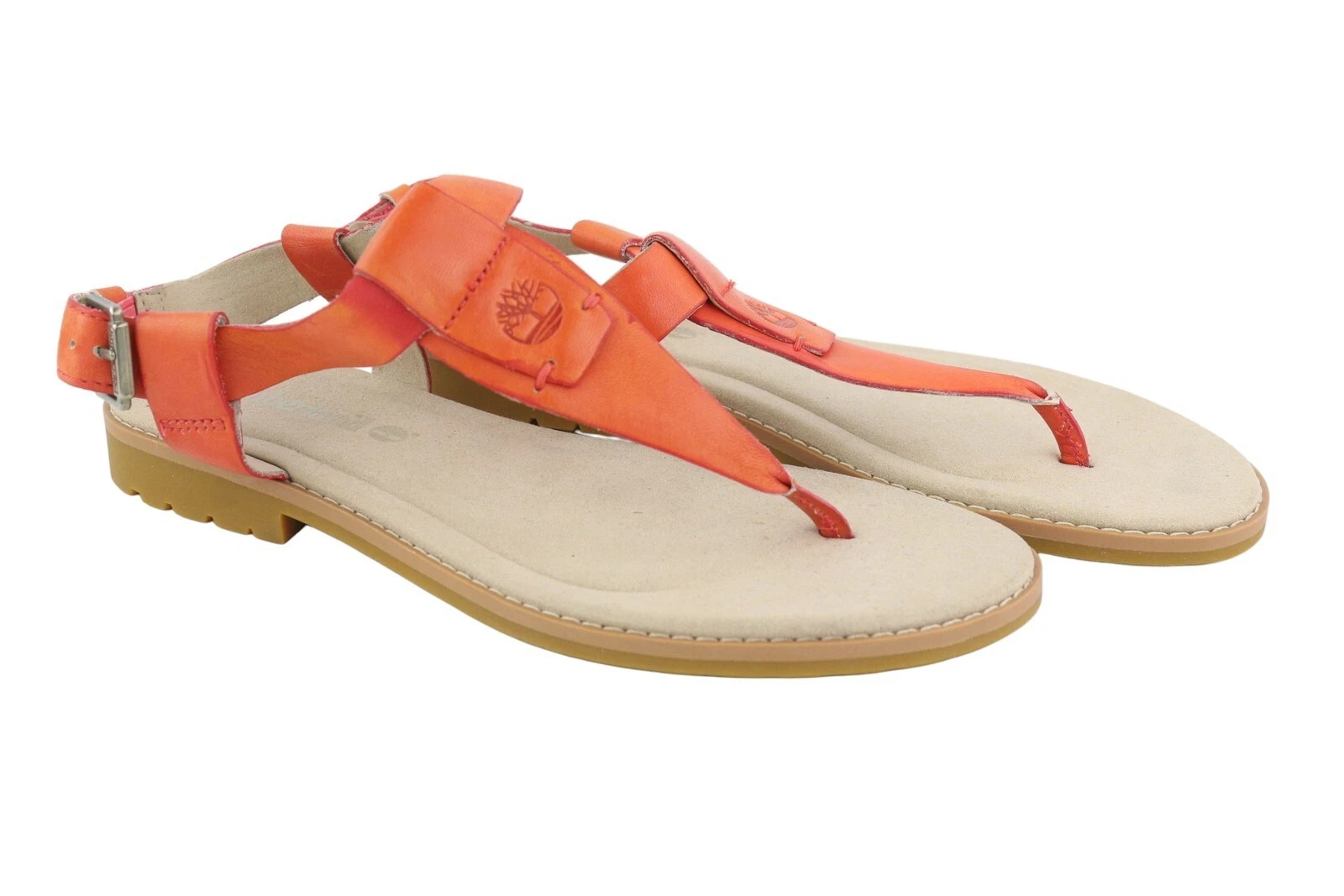 Timberland A23UF sandali donna EU38 arancione pelle punta aperta piatto logo tempo libero