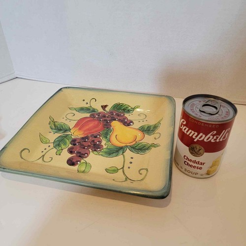 Golden Fruit Plate Square Tuscan Platter Serving Ceramic Pottery 9.5" - Picture 3 of 7
