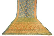 FNC Vintage Saree Indian Green Woven Floral Blend Silk Sari Craft Fabric 5YD