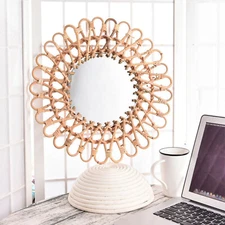 Hanging Wall Round Mirror Home Rattan Nordic Wicker Home Decor Art Mirrors US