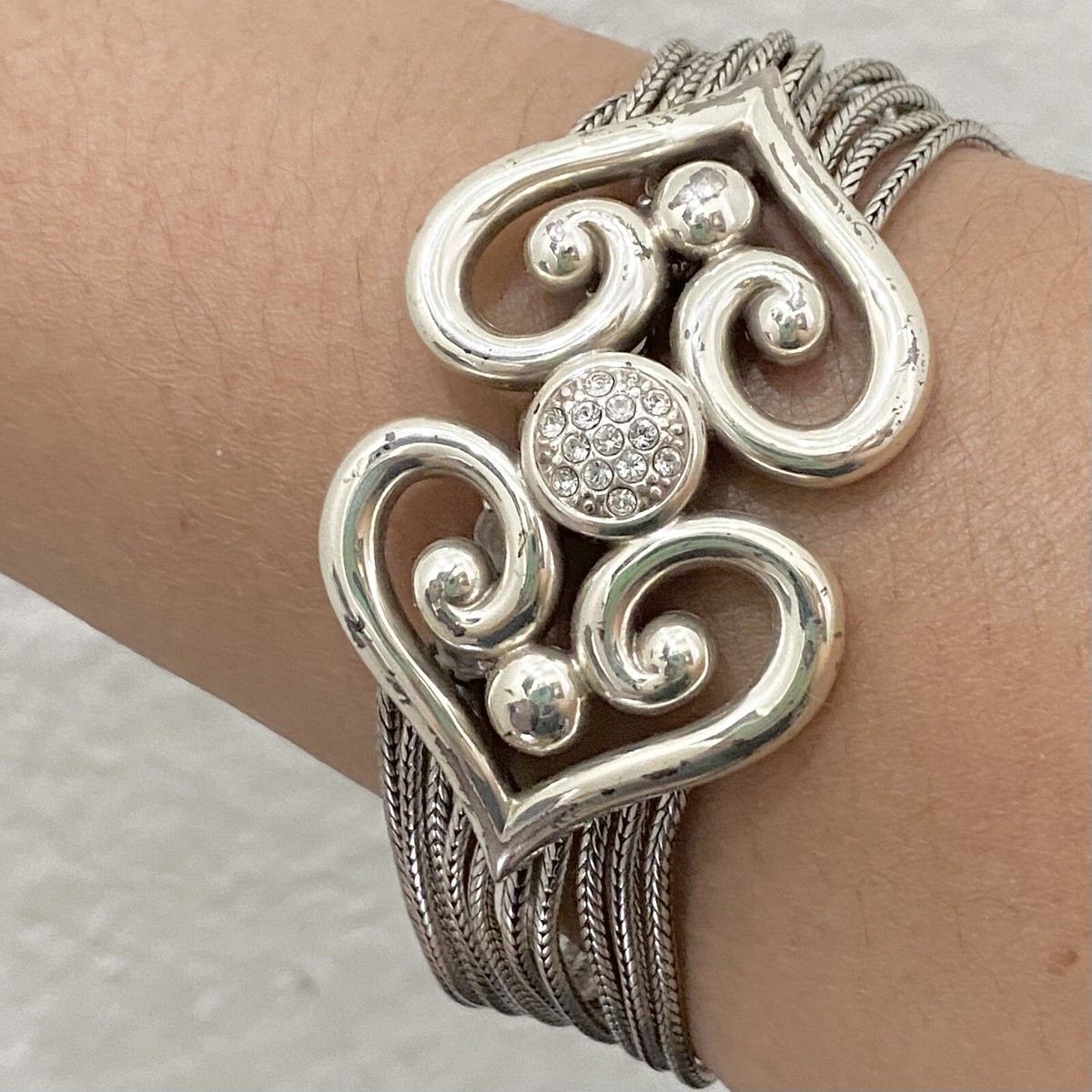 Rare BRIGHTON Alcazar Swing Bracelet Double Heart Pave Silver Rare BRIGHTON Alcazar Swing Bracelet Double Heart Pave Silver