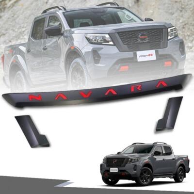 Front Line Bonnet Hood Trim Matte Black W/ Red Logo 3PCs For Nissan Navara Pro-4