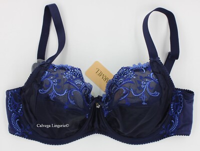 NWT Lise Charmel ACC6180D Splendeur Soie 3-part Full Cup Silk/Lace Bra Dark Blue