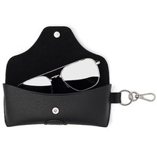PU Leather Glasses Case with Belt Loop, Semihard Portable Smoke Black