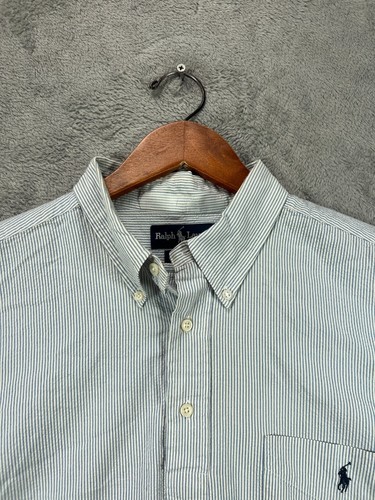 Pullover vintage de los 90 Ralph Lauren Purcell para hombre XL azul a rayas camisa Seersucker - Imagen 9 de 14