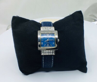 VTG Joan Rivers Classics Watch Womens Blue Dial Rhinestones Denim Strap WORKS Joan Rivers Watch Square faced blue denim rhinestones | eBay main image 3