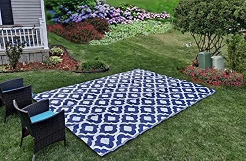 Venta Alfombras de paja de plástico para exteriores Alfombra de patio al aire libre Azul,Blanco 9'x12'-Exhibición usada Foto 2 de 4