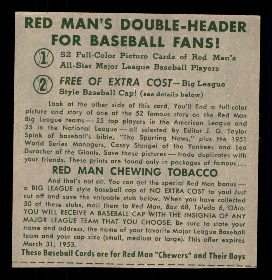 1952 Red Man Tobacco #9n Monte Irvin EX-MT - Image 2 of 2