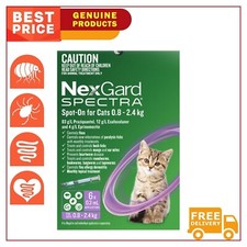 Nexgard Spectra Spot-on Flea Heartworm for Cats 0.45 to 2.4 Kg Purple 6 Pipettes