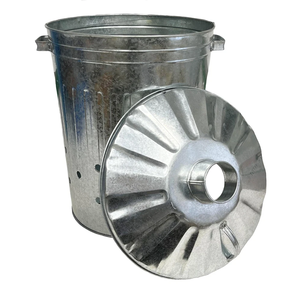 Grande poubelle d'incinérateur galvanisée + couvercle brûleur à déchets de fe... - Photo 4/4