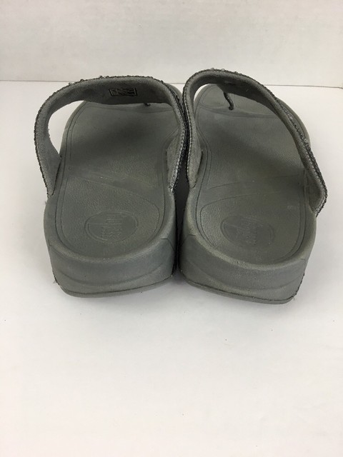 FitFlop Womens Astrid Thong Sandals 11 Pewter Gray Leather Sequins Flip Flop | eBay