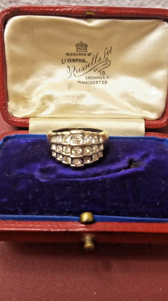 😊ANELLO a fascia con 3 file di ZIRCONI BIANCHI argento Fascione Ring Vintage - Immagine 2 di 4