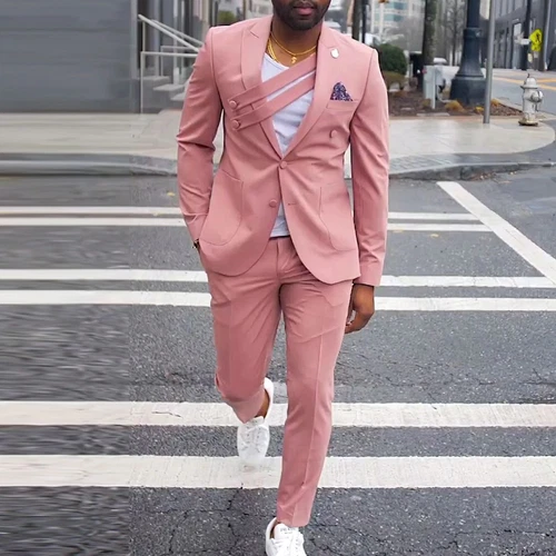 Men's Slim Fit Suit Jacket Pants Set Casual Wedding Prom Party Dinner Dress Sets - Picture 7 of 11