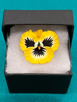Vintage Pansy Brooch / Pin, Good Intentions, Wales, Hand Painted Yellow