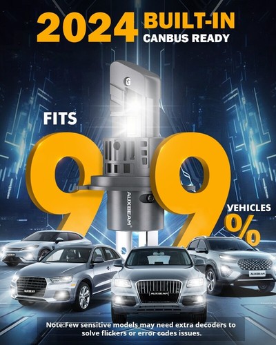 AUXBEAM Q25 Canbus H4 9003 LED Headlight Bulbs High Low Beam Super Bright 6500K - Picture 8 of 12