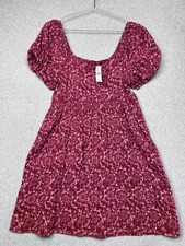 American Eagle Puff Sleeve Babydoll Mini Dress Burgundy Floral Cottagecore Boho