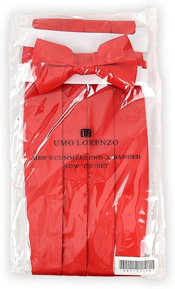 Juegos de pajarita y faja de poli satén liso para adultos, rojo Foto 2 de 3