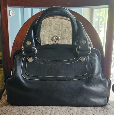 CELINE BOOGIE KISSLOCK Double Top Handle Black Leather Satchel Bag