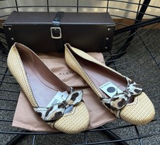 alaia Ballerinas 40,5 7,5 Braun Leder Bast Leopard Schleife Neu