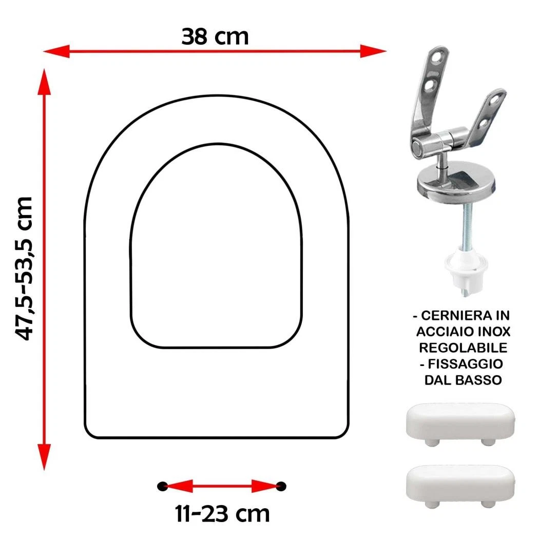 Copriwater G.S.I. X2 Originale Termoindurente Bianco - Avvolgente, Cerniera Inox Con Chiusura Soft Close, 445x345 Mm