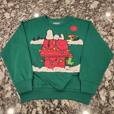 NEW Green Sz XS SNOOPY Woodstock Christmas LIGHT UP Roomy Sweatshirt Women's NWT