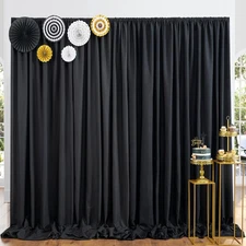 10X10 Ft Black Backdrop Curtain Panels for Parties, Thick Polyester Wedding Back